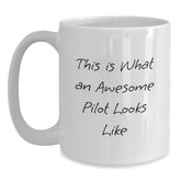 Funny Pilot Gifts for Men - 'This Is What An Awesome Pilot Looks Like' White Coffee Mug from Friends, Perfect for Graduation - Main